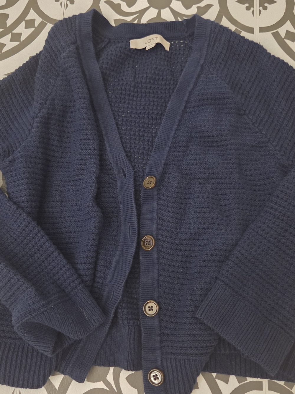 LOFT Women's Dark Navy Button-Up Knit Cardigan